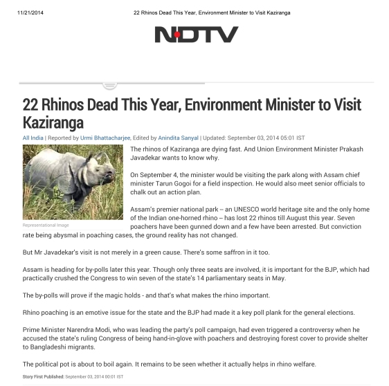 22 Rhinos Dead This Year, Environment Minister to Visit Kaziranga