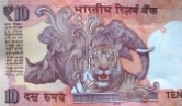 The Government of India Ten Rupee currency note has a Rhinoceros engraved...